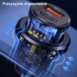 Automobilinis įkroviklis 30W USB + USB-C Fast Charge Usams C32 CC164CC02 (US-CC164) mėlynos spalvos - Image 5