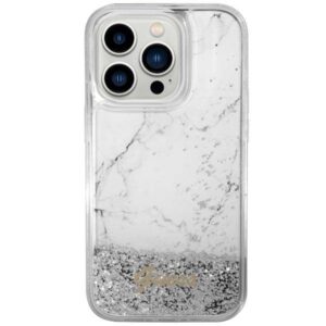 Apple iPhone 14 Pro Guess dėklas Liquid Glitter Marble (GUHCP14LLCSGSGH) baltos spalvos - Image 3