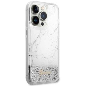 Apple iPhone 14 Pro Guess dėklas Liquid Glitter Marble (GUHCP14LLCSGSGH) baltos spalvos - Image 4