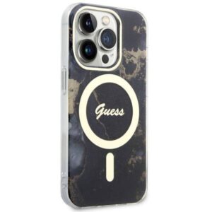 Apple iPhone 14 Pro Guess dėklas Golden Marble Collection MagSafe (GUHMP14LHTMRSK) juodos spalvos - Image 4