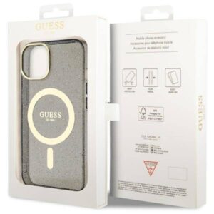 Apple iPhone 14 Guess dėklas Glitter Gold MagSafe (GUHMP14SHCMCGK) juodos spalvos - Image 8