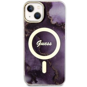 Apple iPhone 14 Guess dėklas Golden Marble Collection MagSafe (GUHMP14SHTMRSU) violetinės spalvos - Image 3