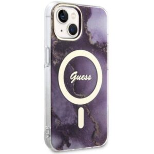 Apple iPhone 14 Guess dėklas Golden Marble Collection MagSafe (GUHMP14SHTMRSU) violetinės spalvos - Image 4