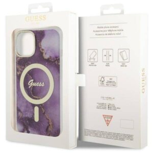 Apple iPhone 14 Guess dėklas Golden Marble Collection MagSafe (GUHMP14SHTMRSU) violetinės spalvos - Image 8