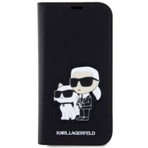 Apple iPhone 14 Pro Karl Lagerfeld Bookdėklas Saffiano Karl & Choupette (KLBKP14LSANKCPK) juodos spalvos - Image 3