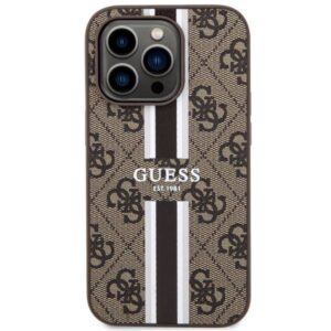 Apple iPhone 14 Pro Guess dėklas 4G Printed Stripe MagSafe (GUHMP14LP4RPSW) rudos spalvos - Image 3