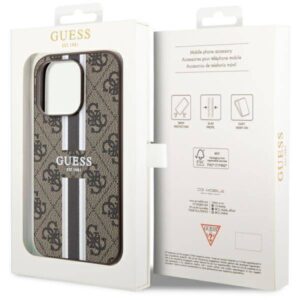 Apple iPhone 14 Pro Guess dėklas 4G Printed Stripe MagSafe (GUHMP14LP4RPSW) rudos spalvos - Image 8