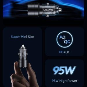 USAMS automobilinis įkroviklis C36 USB+USB-C 95W Fast Charge fioletowy/purple CC176CC02 (US-CC176) - Image 4