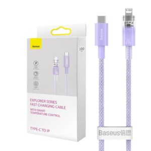 Fast Charging kabelis Baseus USB-C į Lightning  Explorer Series 1m, 20W violetinės spalvos