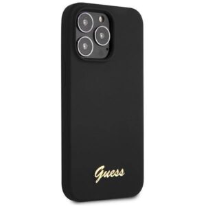 Apple iPhone 13 Pro Guess dėklas Silicone Script Gold Logo juodos spalvos - Image 4