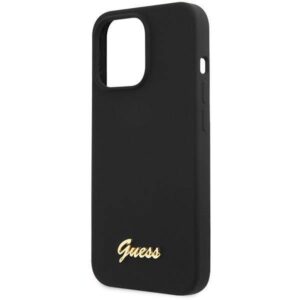 Apple iPhone 13 Pro Guess dėklas Silicone Script Gold Logo juodos spalvos - Image 6