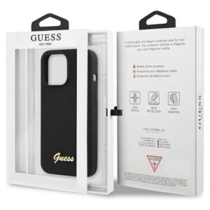 Apple iPhone 13 Pro Guess dėklas Silicone Script Gold Logo juodos spalvos - Image 8