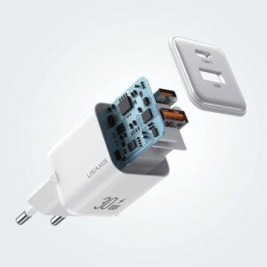 USAMS Tinklo įkroviklis 1xUSB+1xUSB-C PD30W 3A (only head) PD3.0 Fast Charging juodos spalvos X-ron Series CC189TC01 (US-CC189) - Image 6