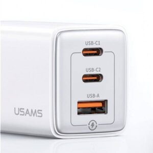 Sieninis įkroviklis USAMS 2xUSB-C+1xUSB 65W (only head) GaN PD3.0 +QC3.0 Fast Charging gradient violetinės spalvos Sandru Series CC180TC03 (US-CC180) - Image 3