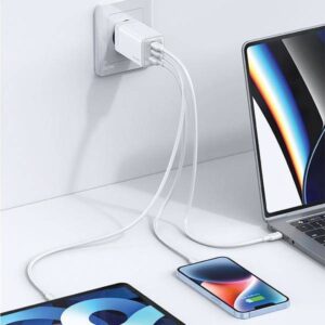 Sieninis įkroviklis USAMS 2xUSB-C+1xUSB 65W (only head) GaN PD3.0 +QC3.0 Fast Charging gradient violetinės spalvos Sandru Series CC180TC03 (US-CC180) - Image 4