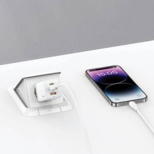 Sieninis įkroviklis USAMS 2xUSB-C+1xUSB 65W (only head) GaN PD3.0 +QC3.0 Fast Charging gradient violetinės spalvos Sandru Series CC180TC03 (US-CC180) - Image 7