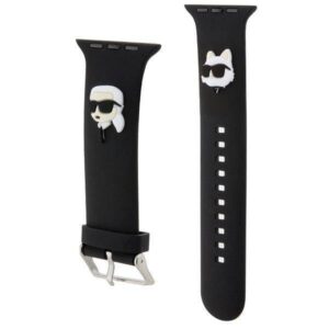 Apyrankė Apple Watch 4 / 5 / 6 / 7 / 8 / SE / Ultra (42 / 44 / 45 / 49 MM) Karl Lagerfeld 3D Rubber Karl&Choupette Heads (KLAWLSLKCNK) juodos spalvos - Image 3
