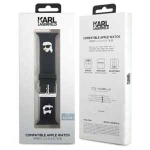 Apyrankė Apple Watch 4 / 5 / 6 / 7 / 8 / SE / Ultra (42 / 44 / 45 / 49 MM) Karl Lagerfeld 3D Rubber Karl&Choupette Heads (KLAWLSLKCNK) juodos spalvos - Image 4