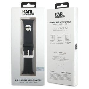 Apyrankė Apple Watch 4 / 5 / 6 / 7 / 8 / SE / Ultra (42 / 44 / 45 / 49 MM) Karl Lagerfeld 3D Rubber Karl Head (KLAWLSLKNK) juodos spalvos - Image 4