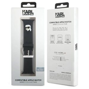 Apyrankė Apple Watch 4 / 5 / 6 / 7 / 8 / SE (38 / 40 / 41 MM) Karl Lagerfeld 3D Rubber Karl Head (KLAWMSLKNK) juodos spalvos - Image 4