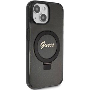 Apple iPhone 15 Guess dėklas Ring Stand Script Glitter MagSafe (GUHMP15SHRSGSK) juodos spalvos - Image 4