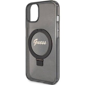 Apple iPhone 15 Guess dėklas Ring Stand Script Glitter MagSafe (GUHMP15SHRSGSK) juodos spalvos - Image 6