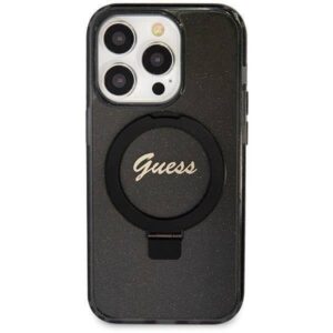 Guess GUHMP13LHRSGSK iPhone 13 Pro / 13 6.1" juodos spalvos dėklas Ring Stand Script Glitter MagSafe - Image 3