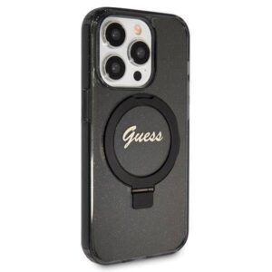 Guess GUHMP13LHRSGSK iPhone 13 Pro / 13 6.1" juodos spalvos dėklas Ring Stand Script Glitter MagSafe - Image 4