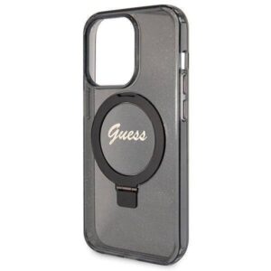 Guess GUHMP13LHRSGSK iPhone 13 Pro / 13 6.1" juodos spalvos dėklas Ring Stand Script Glitter MagSafe - Image 6