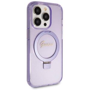 Apple iPhone 13 Pro Guess dėklas Ring Stand Script Glitter MagSafe (GUHMP13LHRSGSU) violetinės spalvos - Image 4