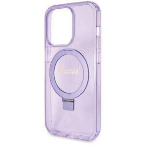 Apple iPhone 13 Pro Guess dėklas Ring Stand Script Glitter MagSafe (GUHMP13LHRSGSU) violetinės spalvos - Image 6