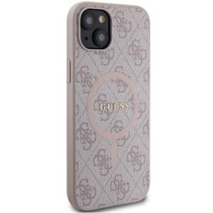 Apple iPhone 14 Plus / 15 Plus Guess dėklas 4G Collection odinis Metal Logo MagSafe (GUHMP15MG4GFRP) rožinės spalvos - Image 4