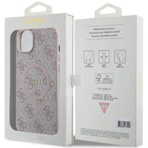 Apple iPhone 14 Plus / 15 Plus Guess dėklas 4G Collection odinis Metal Logo MagSafe (GUHMP15MG4GFRP) rožinės spalvos - Image 8