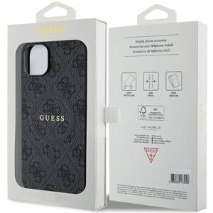 Apple iPhone 13 / 14 / 15 Guess dėklas 4G Collection odinis Metal Logo MagSafe (GUHMP15SG4GFRK) juodos spalvos - Image 8