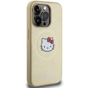 Apple iPhone 14 Pro Hello Kitty dėklas odinis Kitty Head MagSafe (HKHMP14LPGHCKD) aukso spalvos - Image 4