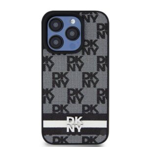 Apple iPhone 15 Pro DKNY odinis dėklas Checkered Mono Pattern & Printed Stripes (DKHCP15LPCPTSSK) juodos spalvos - Image 3