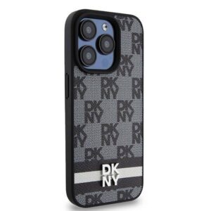 Apple iPhone 15 Pro DKNY odinis dėklas Checkered Mono Pattern & Printed Stripes (DKHCP15LPCPTSSK) juodos spalvos - Image 4