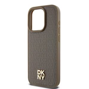 Apple iPhone 15 Pro DKNY odinis dėklas Monogram Pattern Metal Logo MagSafe (DKHMP15LPSHRPSW) rudos spalvos - Image 6