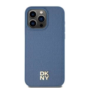 Apple iPhone 15 Pro Max DKNY odinis dėklas Monogram Pattern Metal Logo MagSafe (DKHMP15XPSHRPSB) mėlynos spalvos - Image 3