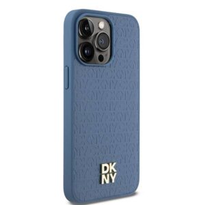 Apple iPhone 15 Pro Max DKNY odinis dėklas Monogram Pattern Metal Logo MagSafe (DKHMP15XPSHRPSB) mėlynos spalvos - Image 4