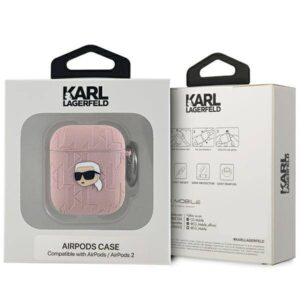 Apple AirPods Karl Lagerfeld Cover Monogram Karl Head ausinių dėklas rožinės spalvos - Image 3