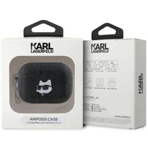 Apple AirPods Pro 2 Karl Lagerfeld Cover Monogram Choupette Head ausinių dėklas juodos spalvos - Image 4
