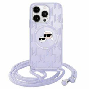 Apple iPhone 15 Pro Karl Lagerfeld Hardcase IML Crossbody Monogram Karl & Choupette Head MagSafe (KLHMP15LHCKCKLCU) dėklas telefonui violetinės spalvos