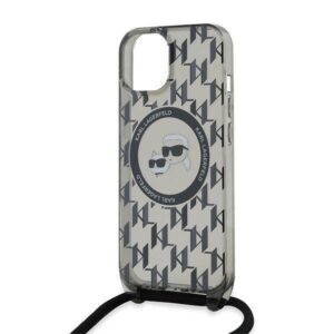 Apple iPhone 13 / 14 / 15 Karl Lagerfeld Hardcase IML Crossbody Monogram Karl & Choupette Head MagSafe (KLHMP15SHCKCKLCK) dėklas telefonui juodos spalvos - Image 5