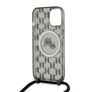 Apple iPhone 13 / 14 / 15 Karl Lagerfeld Hardcase IML Crossbody Monogram Karl & Choupette Head MagSafe (KLHMP15SHCKCKLCK) dėklas telefonui juodos spalvos - Image 6