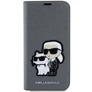 Karl Lagerfeld KLBKP14SSANKCPG Apple iPhone 14 6.1" atverčiamas dėklas telefonui sidabro spalvos Saffiano Karl & Choupette - Image 3