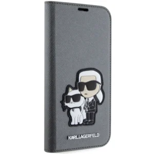 Karl Lagerfeld KLBKP14SSANKCPG Apple iPhone 14 6.1" atverčiamas dėklas telefonui sidabro spalvos Saffiano Karl & Choupette - Image 5