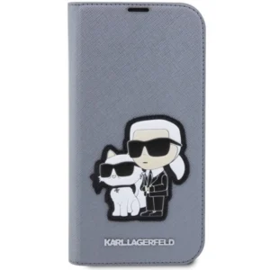 Karl Lagerfeld KLBKP14XSANKCPG Apple iPhone 14 Pro Max 6.7" atverčiamas dėklas telefonui sidabro spalvos Saffiano Karl & Choupette - Image 3