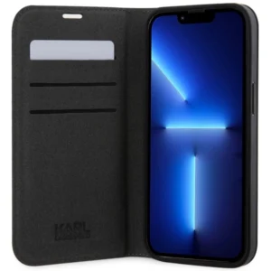 Karl Lagerfeld KLBKP14XSANKCPG Apple iPhone 14 Pro Max 6.7" atverčiamas dėklas telefonui sidabro spalvos Saffiano Karl & Choupette - Image 4