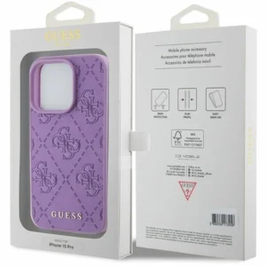 Guess Leather 4G Stamped Apple iPhone 15 Pro Max - dėklas telefonui violetinės spalvos - Image 8